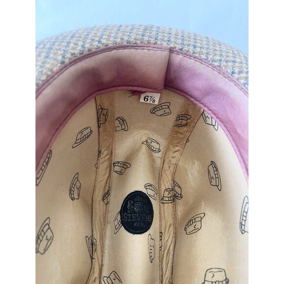 VINTAGE MID CENTURY STEVENS MENS WOOL TWEED & SUEDE FEDORA HAT  6 7/8 S/M 1960s - Picture 9 of 9